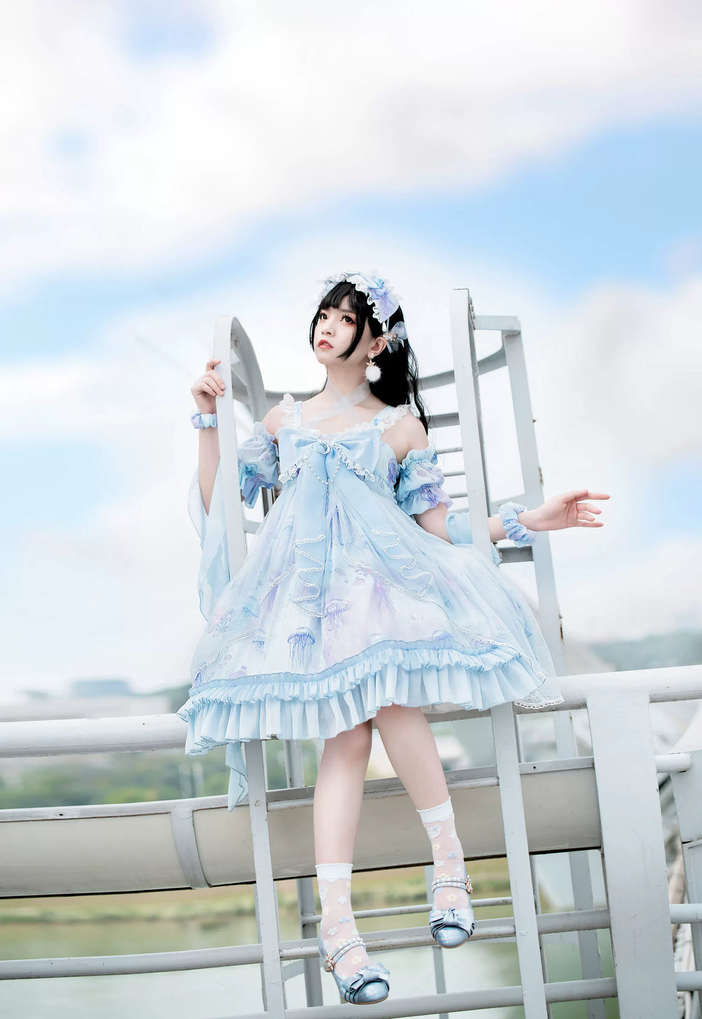 Coral Jellyfish - Sweet Lolita High-waist JSK Dress, Jellyfish & Coral Print and Accessories - image 40