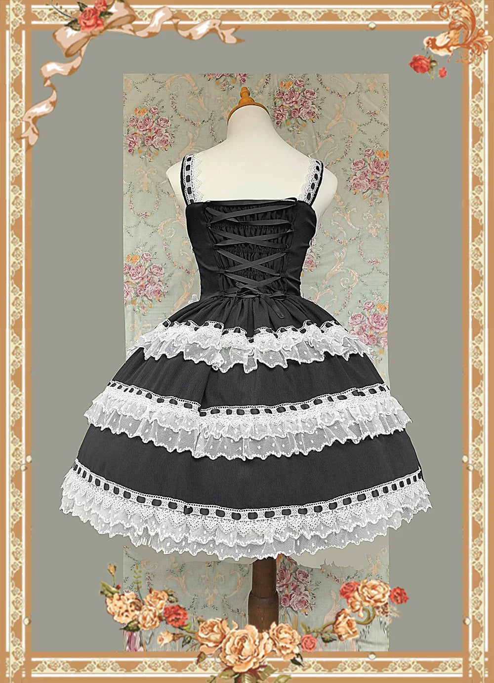 Mirror Doll - Old School Lolita Tiered Hem JSK with Polka Dot Lace and Accessories - image 3
