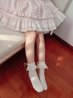 Cotton Old School Lolita White Socks with Colorful Ribbon Bows - image 7