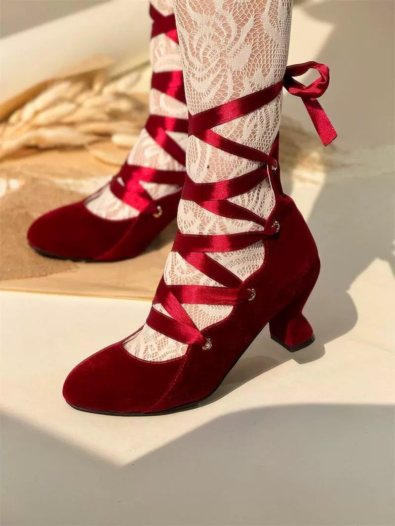 Forbidden Dance Velvet Lolita Shoes with Lace-Up Straps - image 7