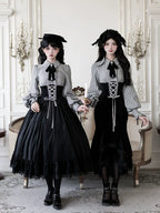 Dusk Moment - Classic Lolita Striped OP & Mermaid Dress Set, Fishbone Waist - image 1