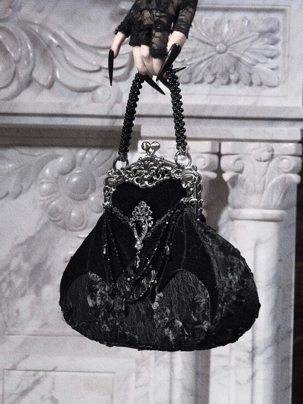 Mourning Day - Gothic Rhinestone Velvet Handbag - image 2