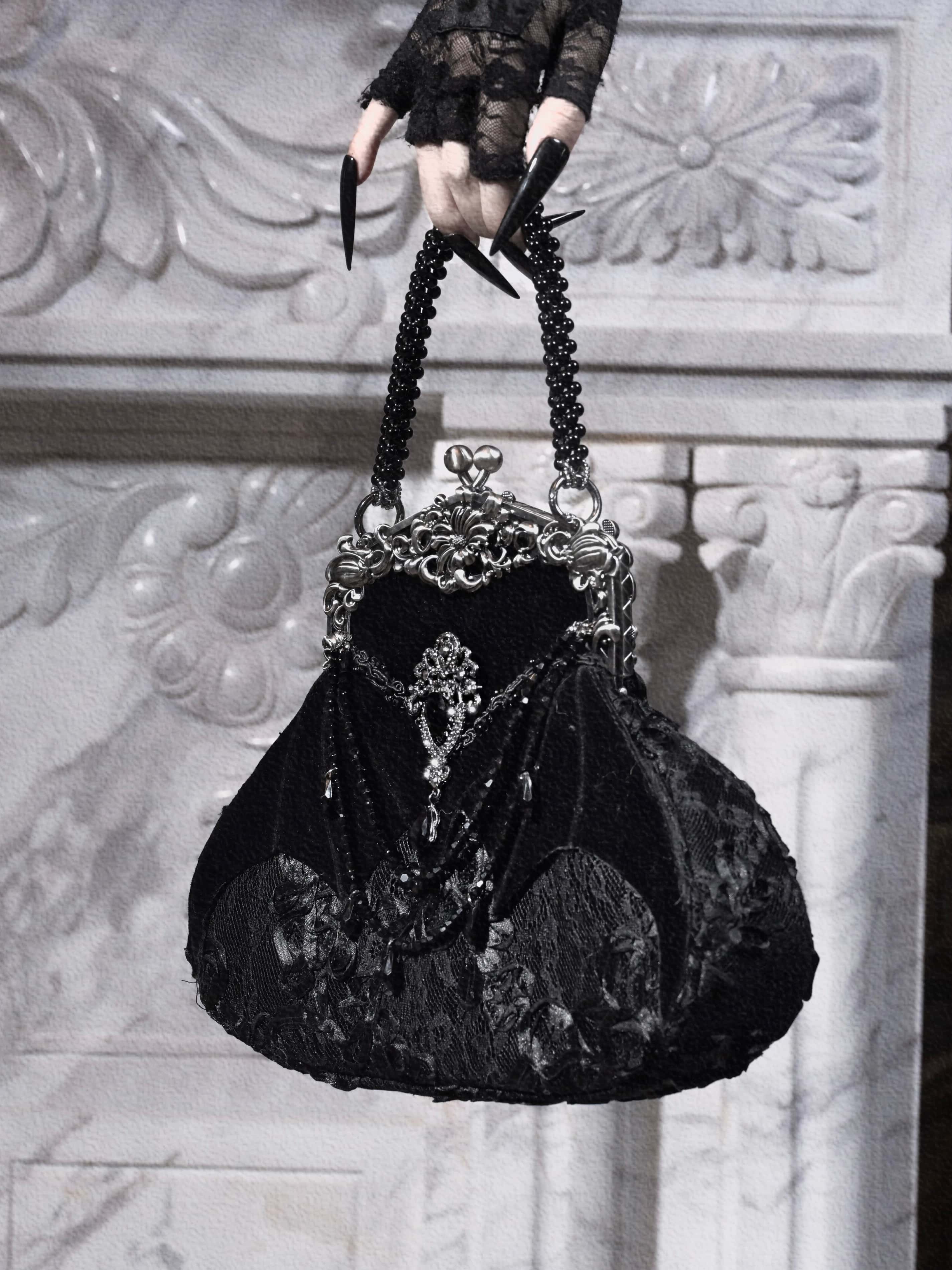 Mourning Day - Gothic Rhinestone Velvet Handbag - image 2