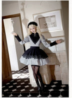 Nocturne SP - Striped Gothic Lolita OP Twin Lolita Dress with Apron and Accessories - image 14