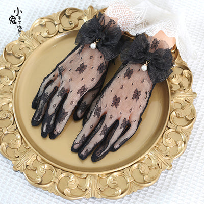 Lace Bowknot Flower Vintage Lolita Gloves - image 2