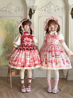 Strawberry Cake - Printed Sweet Lolita JSK Dress, Plush Bunny Ear KC - image 1
