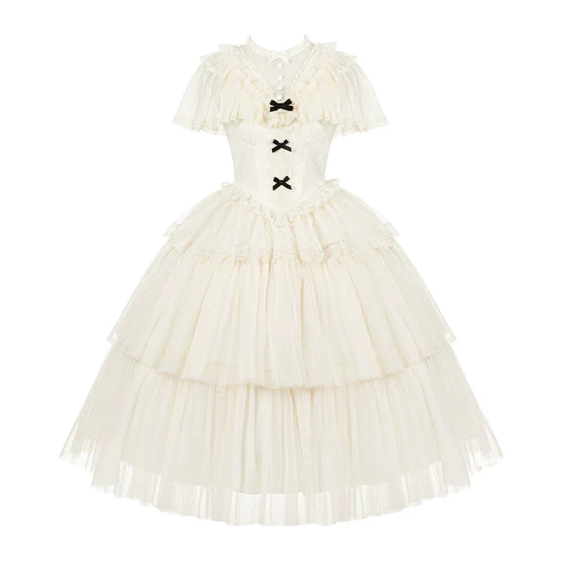 White Mist Promise - Classic Lolita Corset OP Set, Edwardian Collar & Tiered Hem - image 33