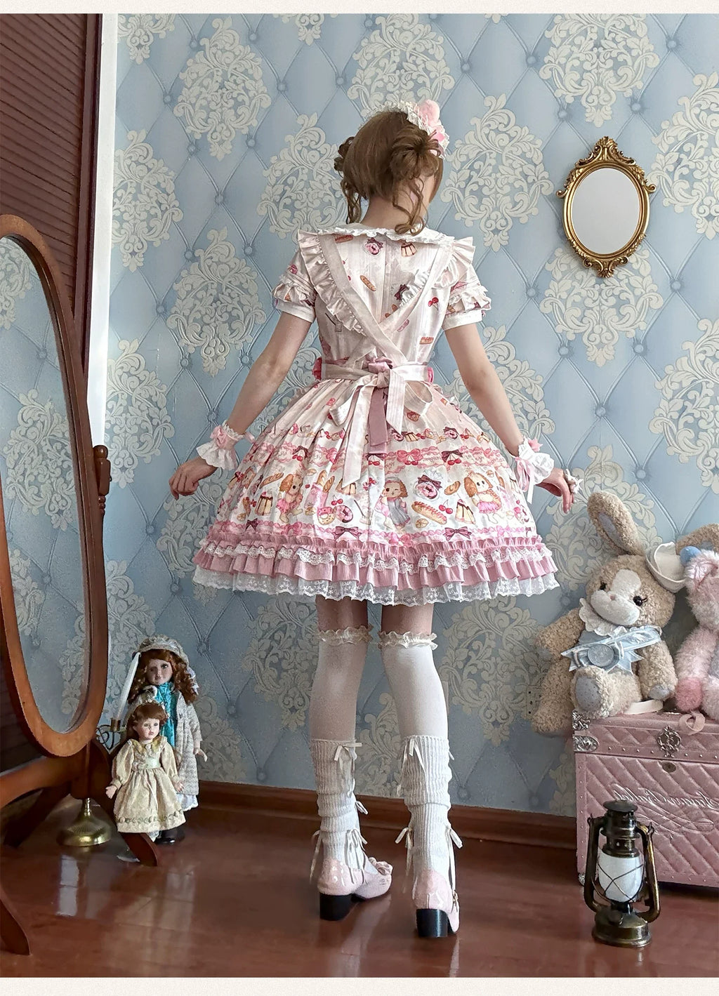 Full Sugar Bakery - Sweet Lolita Puppy Dessert Print OP Dress with Bows and Accessories - image 3