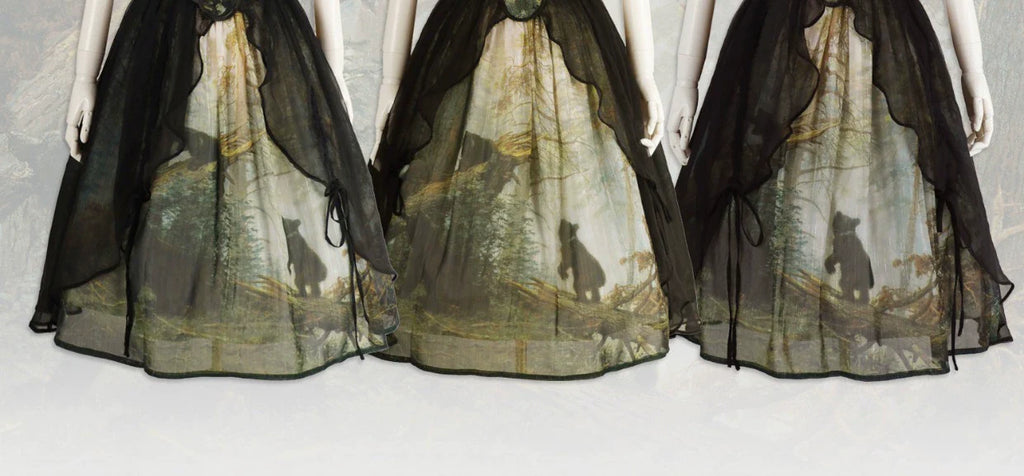 Cyan - Morning of Pine Forest - Elegant Lolita Bear Print Skirt - image 33