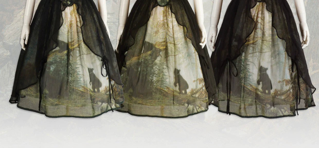 Cyan - Morning of Pine Forest - Elegant Lolita Bear Print Skirt - image 33