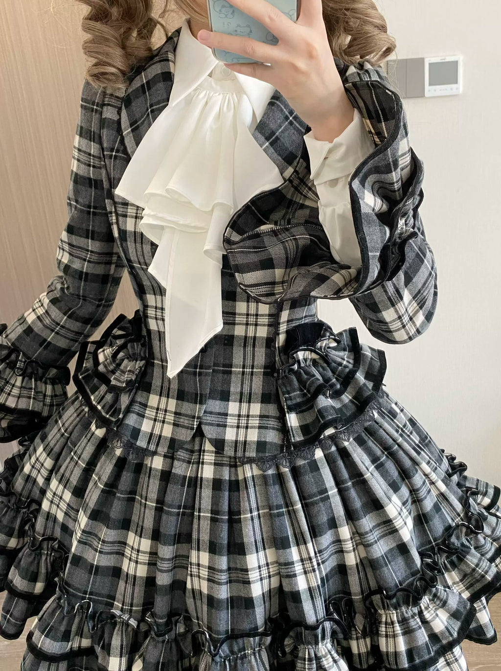 Chris's Notes - Old School Lolita Plaid Coat Set, Tiered Skirt - image 7