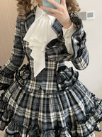 Chris's Notes - Old School Lolita Plaid Coat Set, Tiered Skirt - image 7