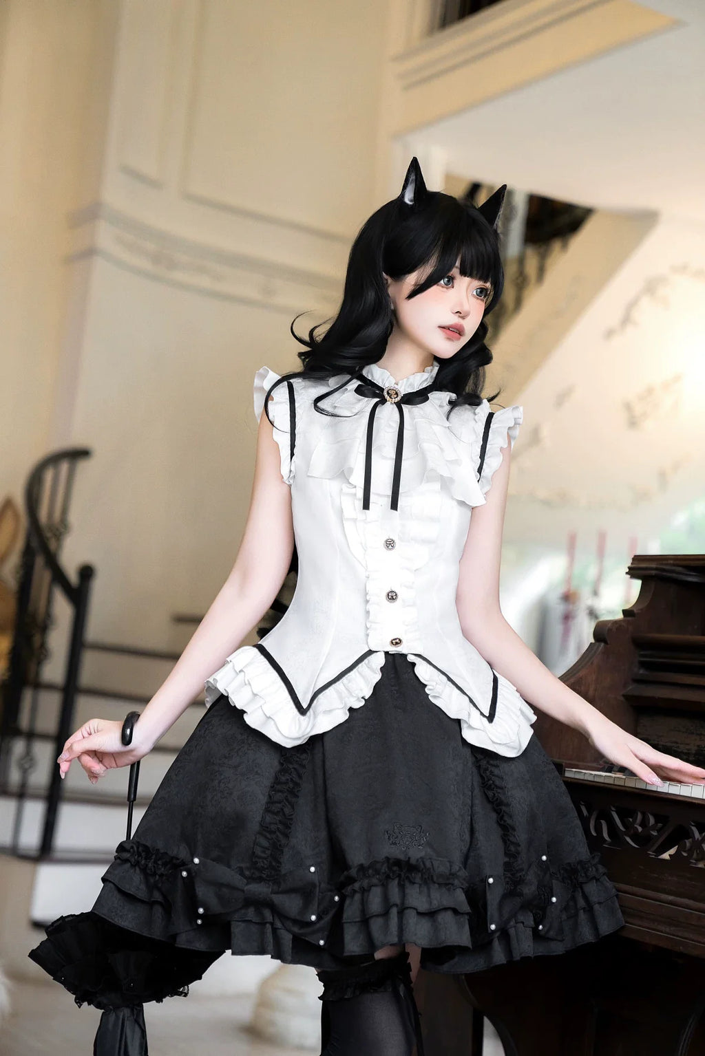 Miss Black Cat - Gothic Maid Lolita Skirt Set, Slim Fit - image 9