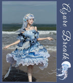 Blue Breath Jellyfish - Classic Lolita JSK Dress, Side Zipper - image 28