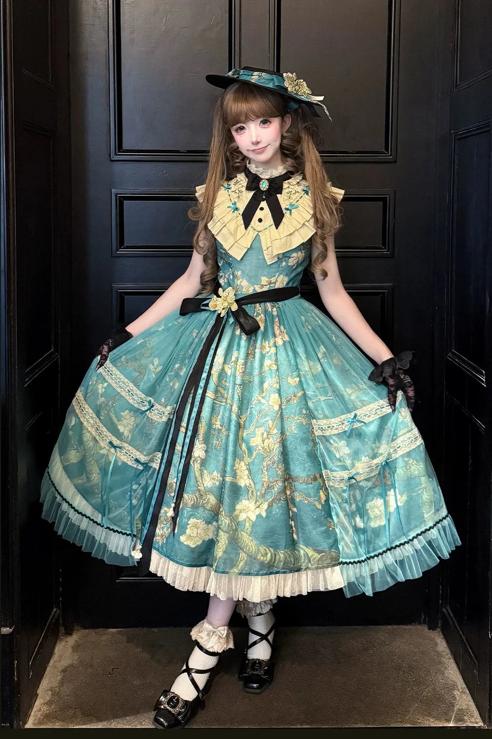 Everblooming Apricot Blossoms Classic Lolita High-Collar JSK and Accessories - image 9