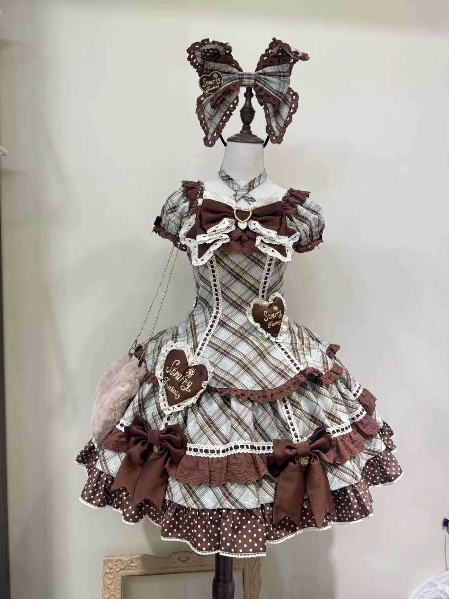 Plus Size Old-School Lolita Plaid JSK and OP Dress and Accessories - image 6