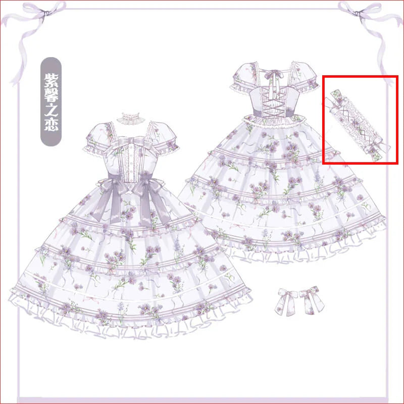 Purple Blossom Romance - Chiffon Classic Lolita OP Dress, Floral Print and Accessories - image 9