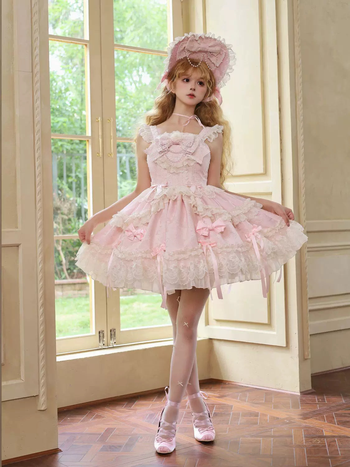 Blooming Love - Ballet-inspired Sweet Lolita JSK Dress, Lace & Bows - image 4