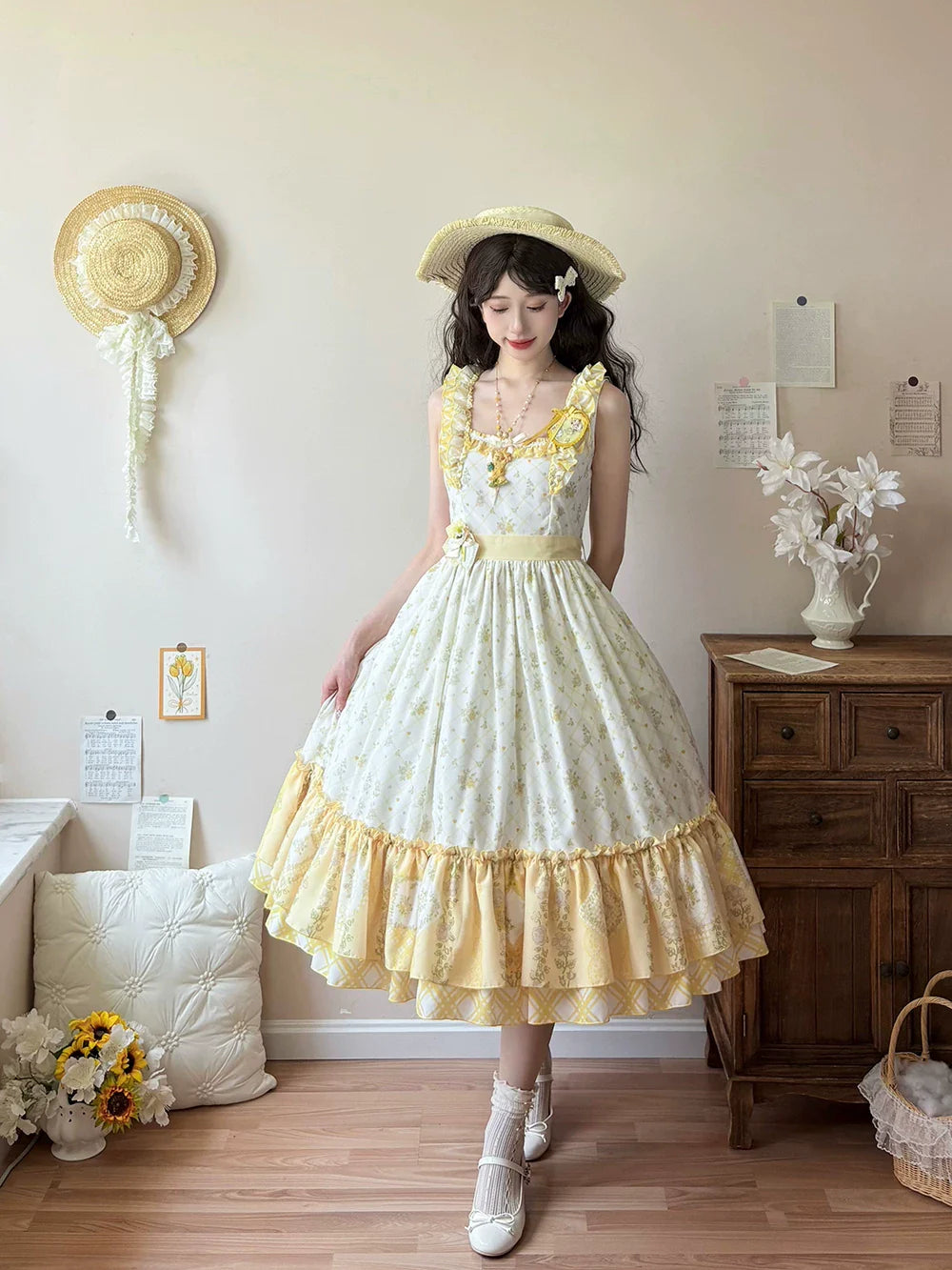 Patchwork Garden 2.0 - Classic Lolita Floral Print JSK Dress, Side Pockets - image 1