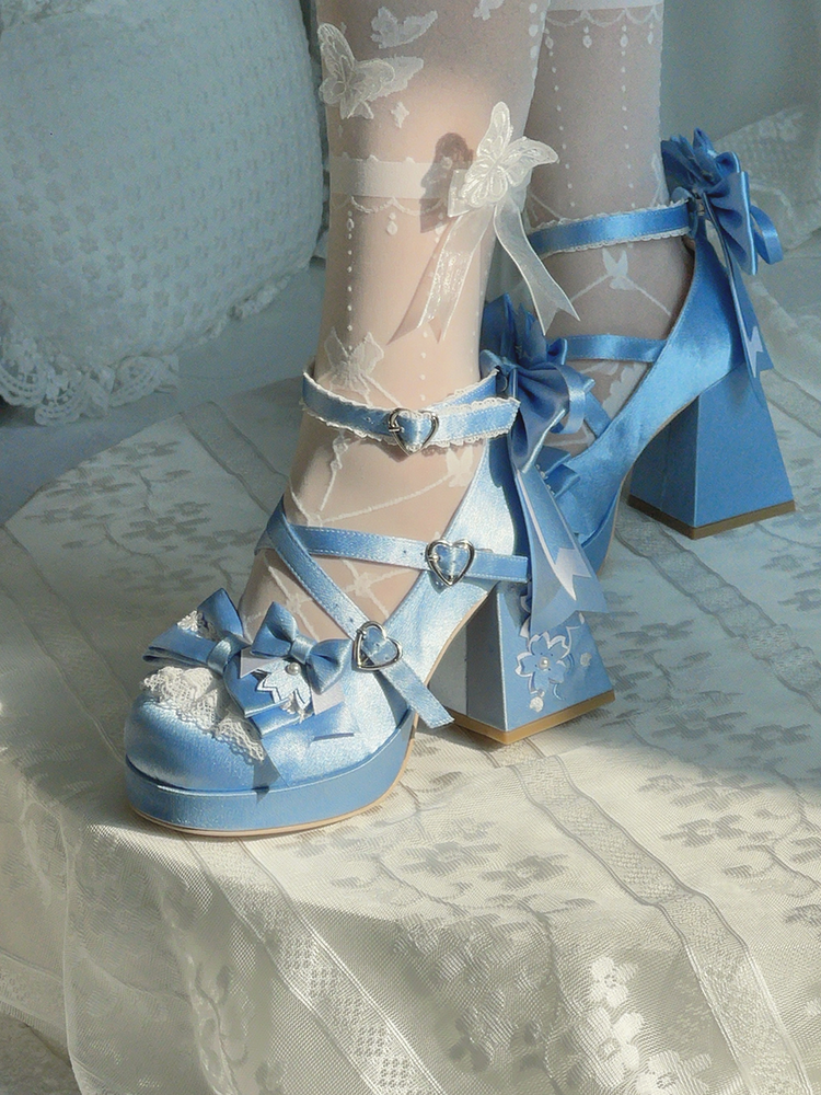 Sakura Oath - Sweet Lolita Chunky Heel, 3D Floral Decoration - image 4