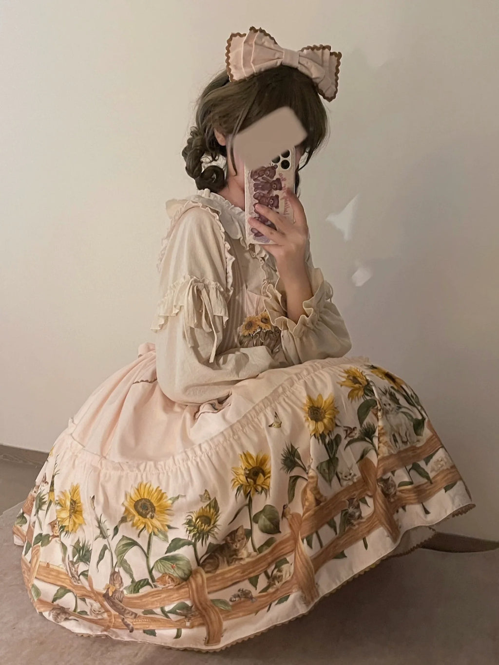 Cat and Sunflower - Sweet Lolita JSK, Cat and Sunflower Print - image 28