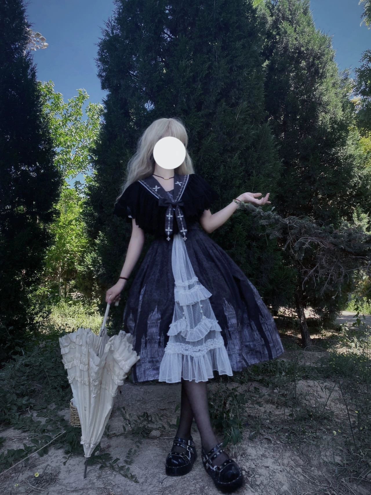 Silent Church - Gothic Lolita JSK Dress Printed Dress Thin Shawl Set - image 19