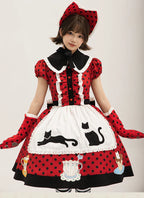 Teacup Meow - Old School Lolita Polka Dot OP Dress, Cat and Teacup Patch - image 9