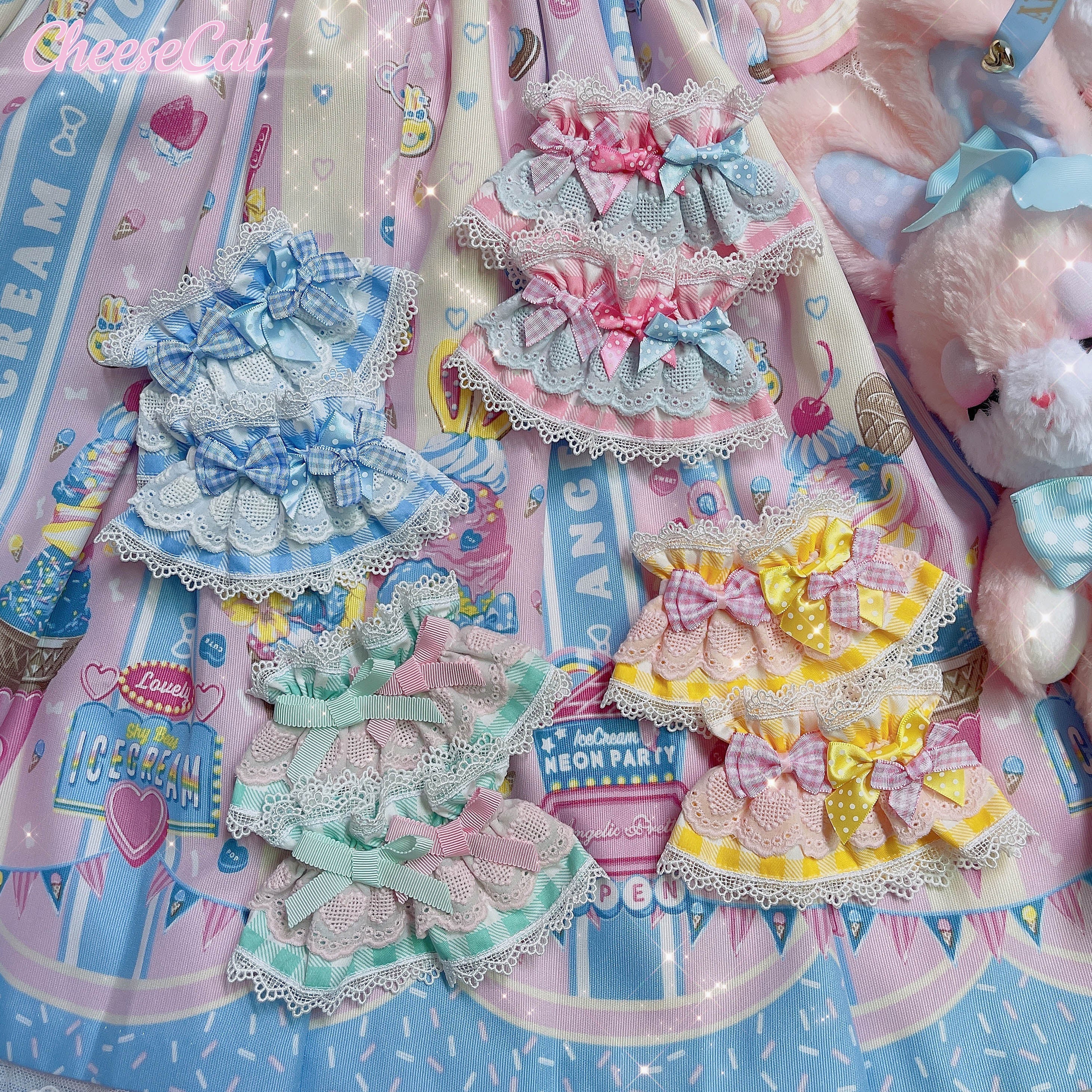 Cheese Cat - Sweet and Playful Strawberry Gingham Lace Cuffs - image 6