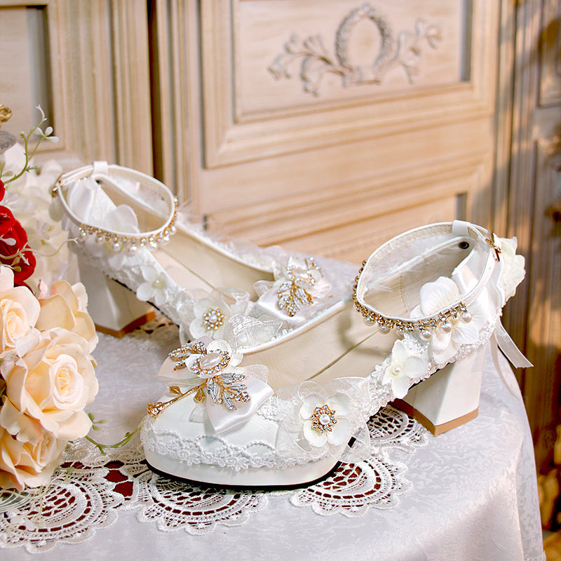 Wedding Lolita Floral Pointed Toe Heels - image 4