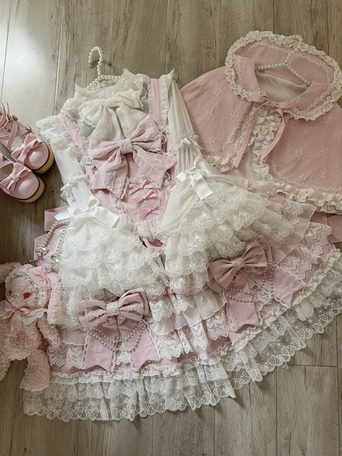 Cross Heart Knot - Sweet Lolita JSK Suit Tiered Ruffles Dress with Lace Blouse - image 23