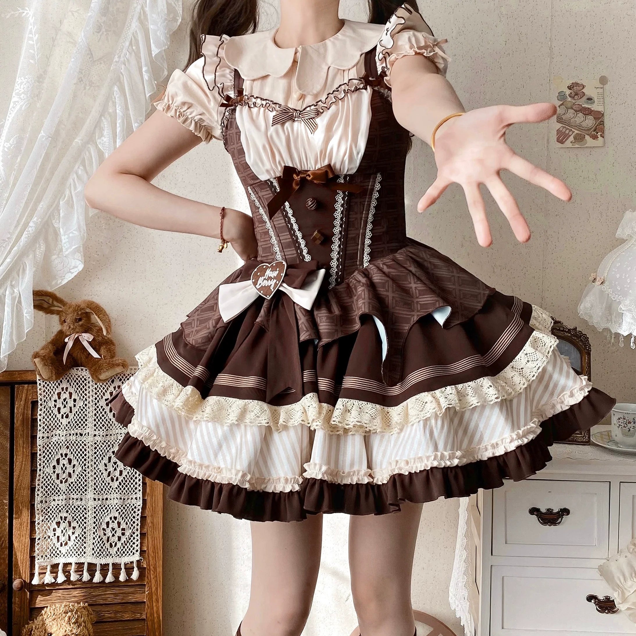 Thin Choco - Sweet Lolita Petite JSK Puffy Mini Dress KC - image 17