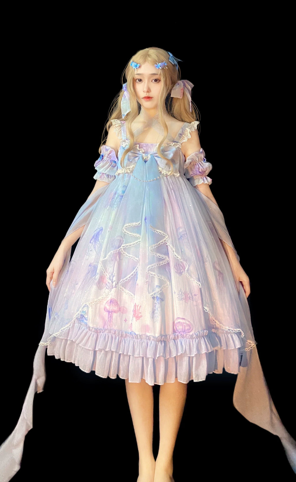 Coral Jellyfish - Sweet Lolita High-waist JSK Dress, Jellyfish & Coral Print and Accessories - image 52
