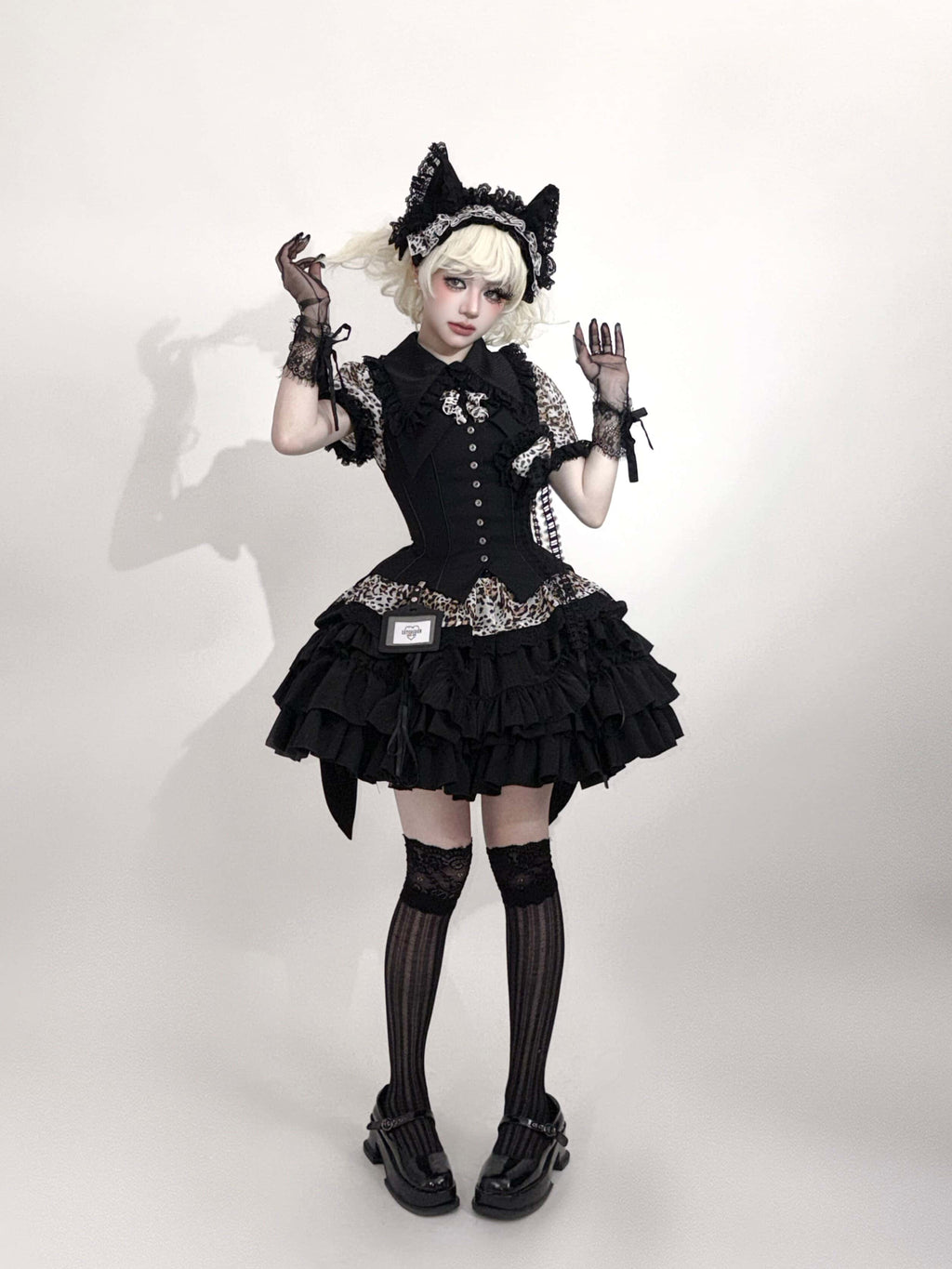 Bengal Cat Gothic Lolita Blouse Vest Skirt and Accessories Set - image 3