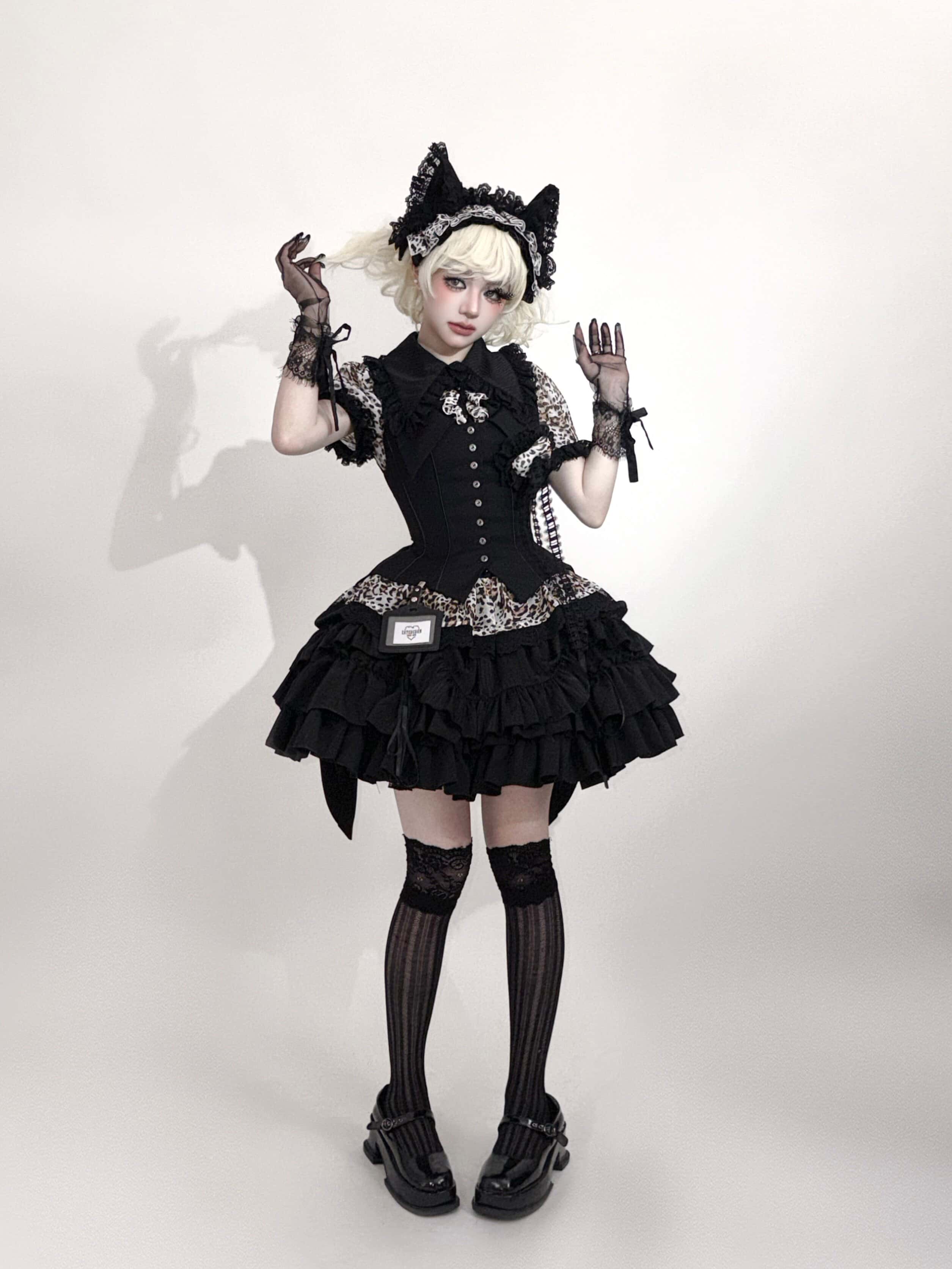 Bengal Cat Gothic Lolita Blouse Vest Skirt and Accessories Set - image 3