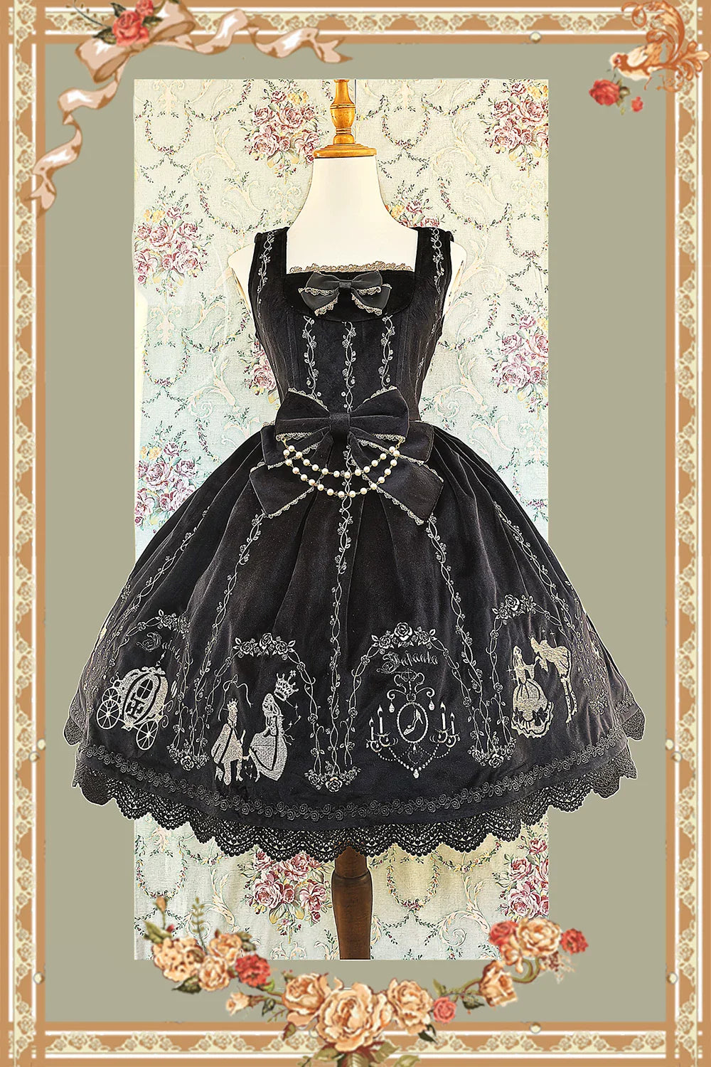 Cinderella Velvet Classic Lolita JSK Dress with Princess Embroidery - image 6