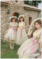 Wind Swept Roses - Classic Lolita Rose Printed Dress Set, Petal Hem - image 11