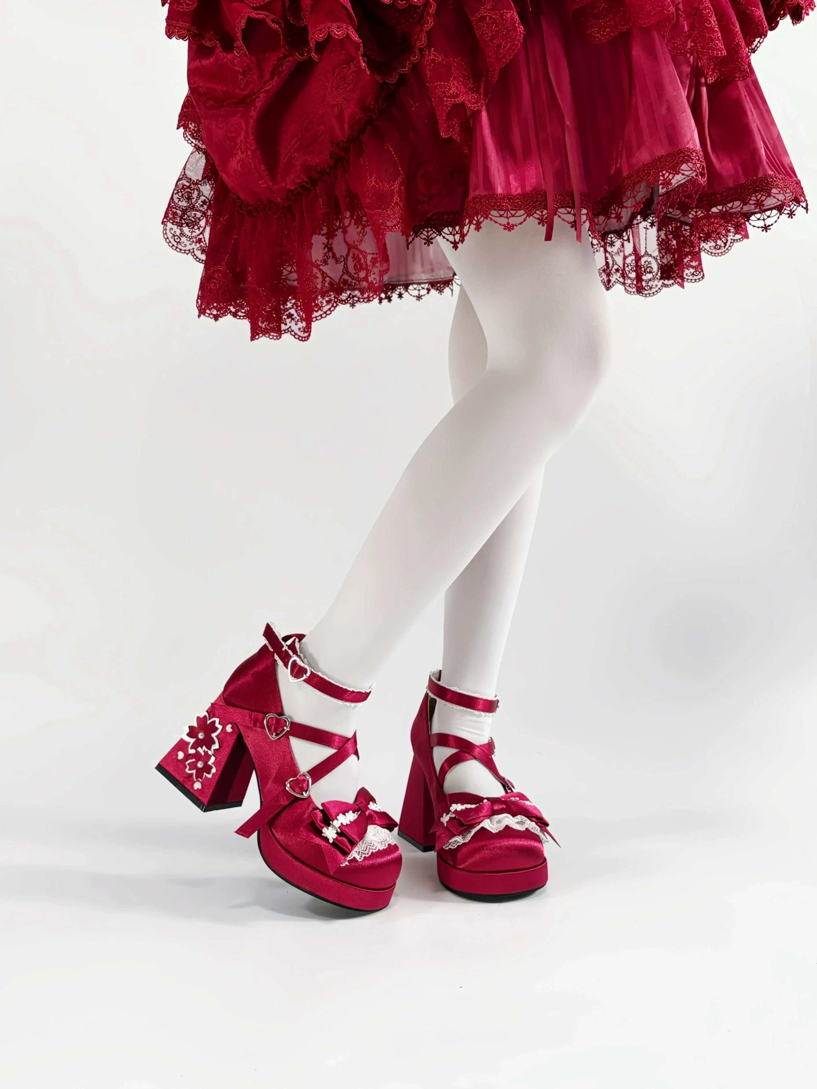 Sakura Oath - Sweet Lolita Chunky Heel, 3D Floral Decoration - image 15