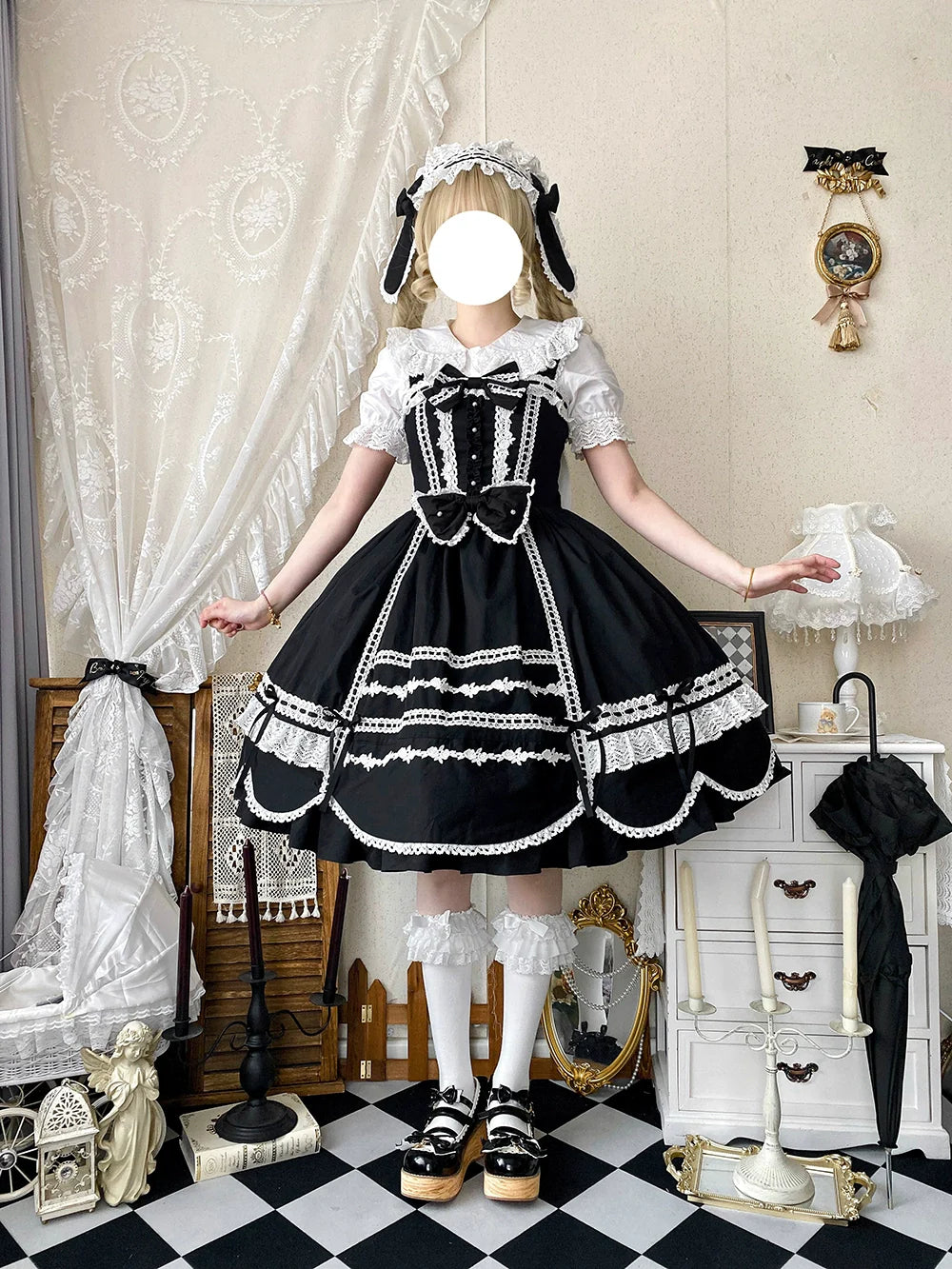 Vintage Petal Rabbit - Cotton Old School Lolita JSK Dress, Petal-Shaped Hem - image 41