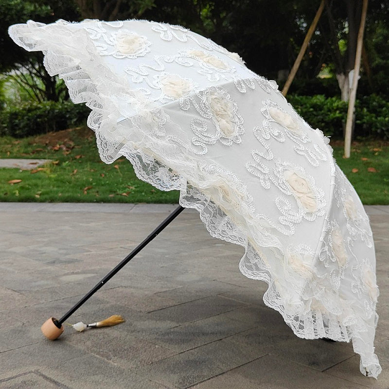 Foldable Lolita Parasol, Sunscreen Lace Flounce Multicolors - image 3