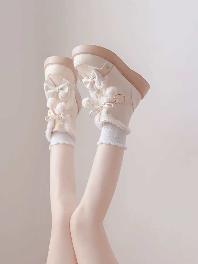 Milk Bear - Winter Lolita Shoes Thick Sole Fleece Snow Boots - image 23