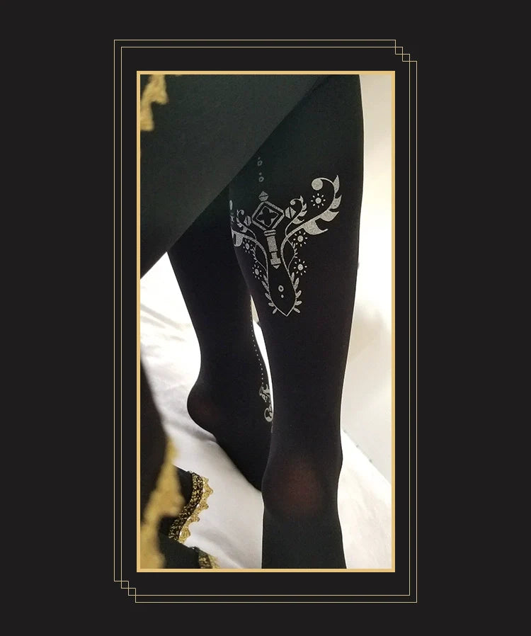 Elegant Lolita Gold Foil Printed Tights - image 16