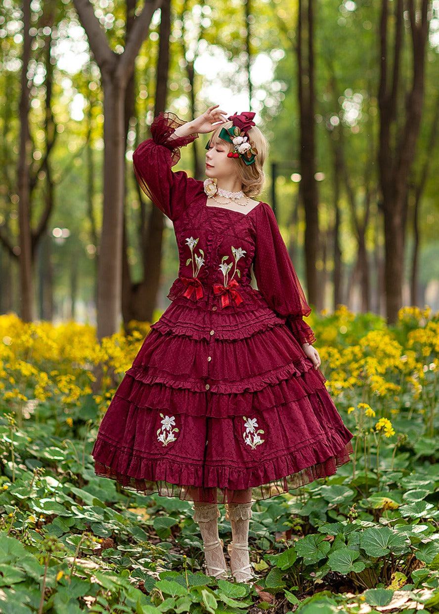 Melaleuca Lily - Embroidery Country Lolita Blouse and Skirt and Accessories - image 2