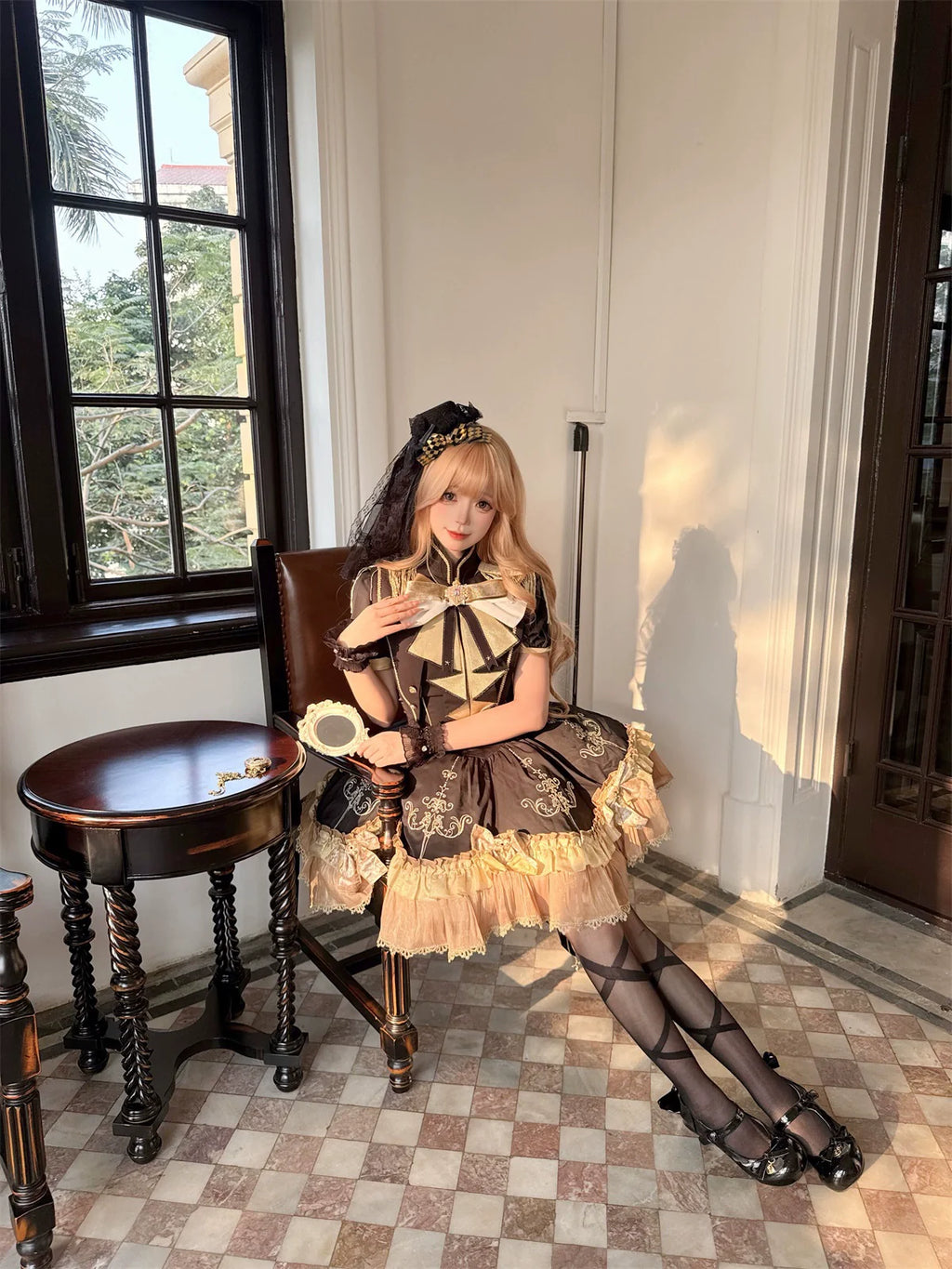 Glitter Oath - Military Lolita OP Dress with Detachable Split Tail Cloak - image 14