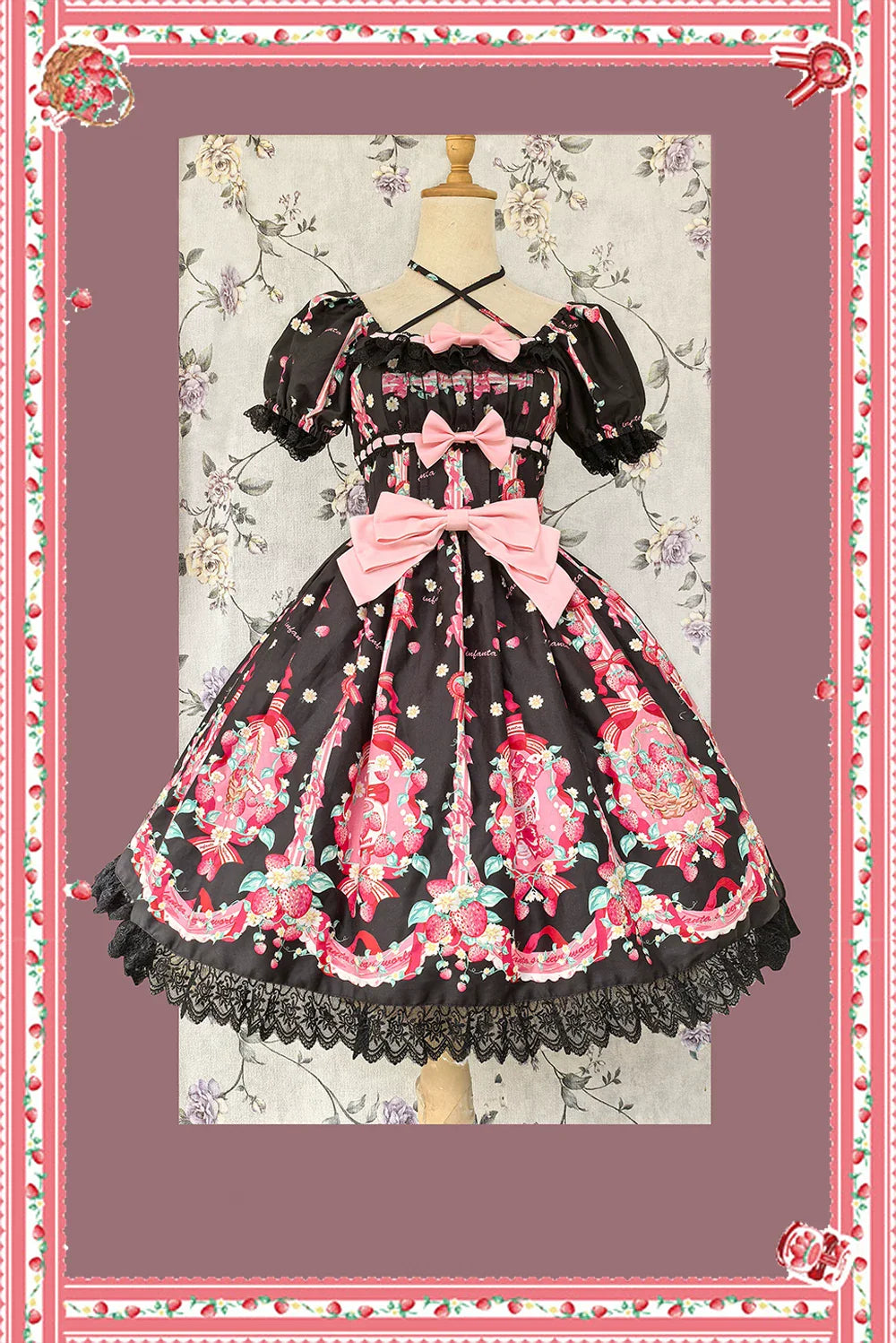 Strawberry Chef - Printed Old School Lolita OP and Accessories - image 15