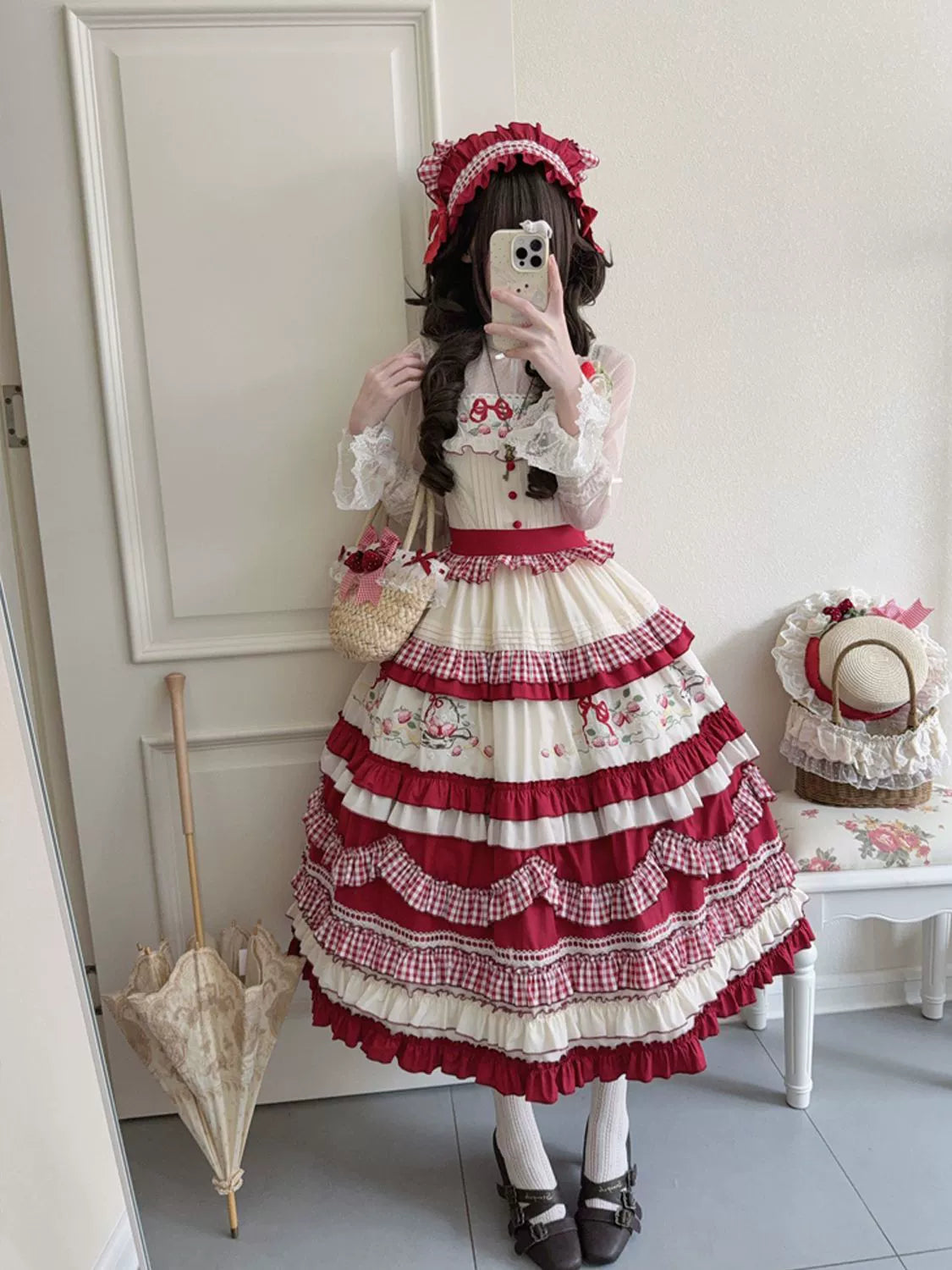 Strawberry Basket - Country Lolita JSK Dress, Strawberry Embroidery - image 5