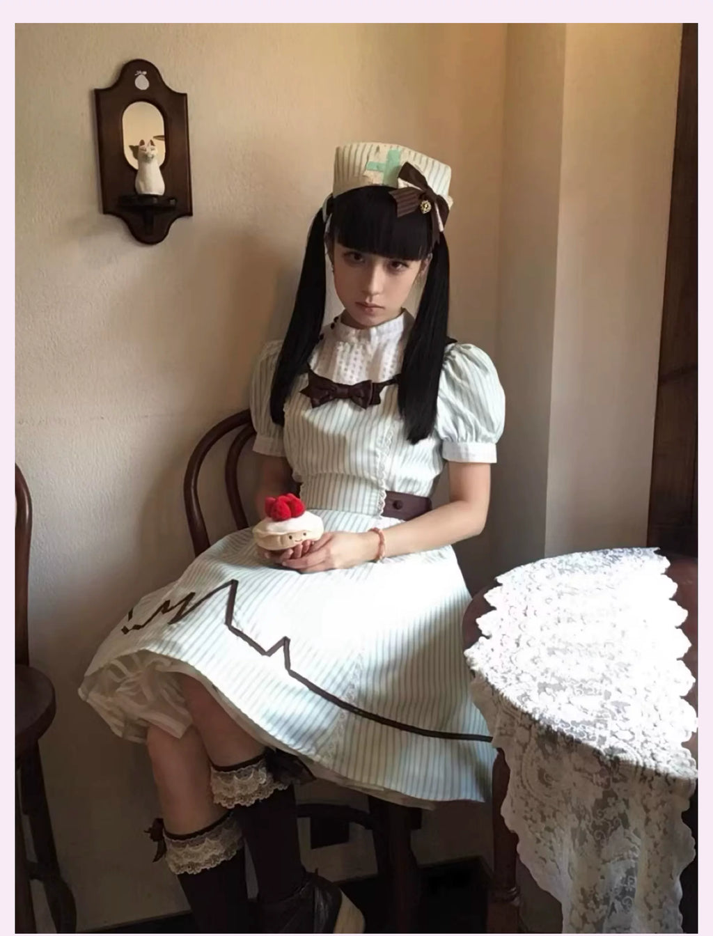 Mint Prescription - Old School Lolita Striped OP Dress, Electrocardiogram Trace and Accessories - image 11