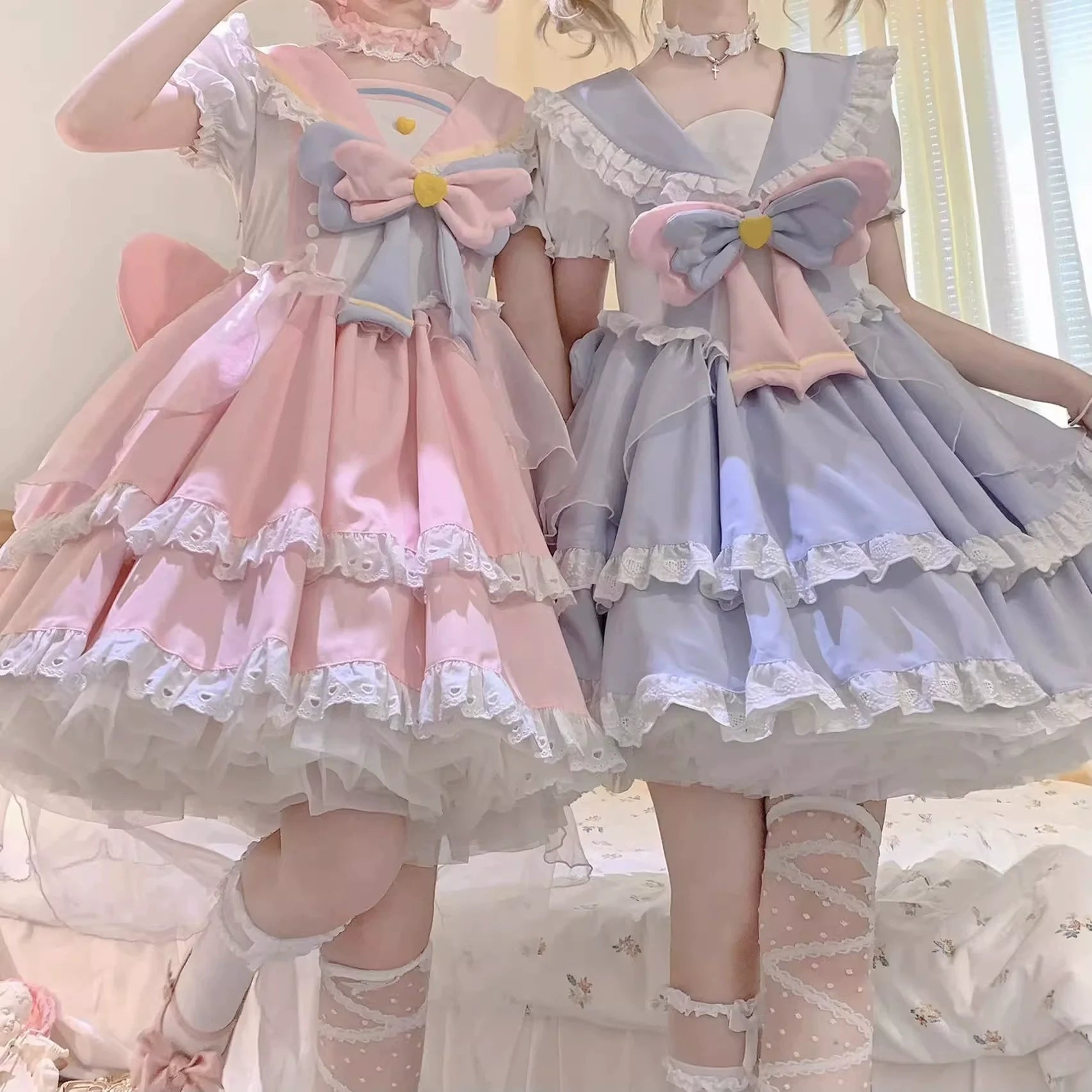 Sweet Lolita OP Dress Navy Collar Pastel Tiered Dress - image 6