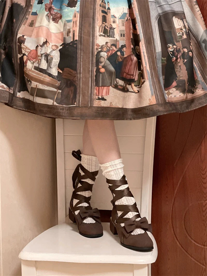 Muse Kiss - Elegant Lolita Shoes Lace-up Bow Heels Round Toe - image 24