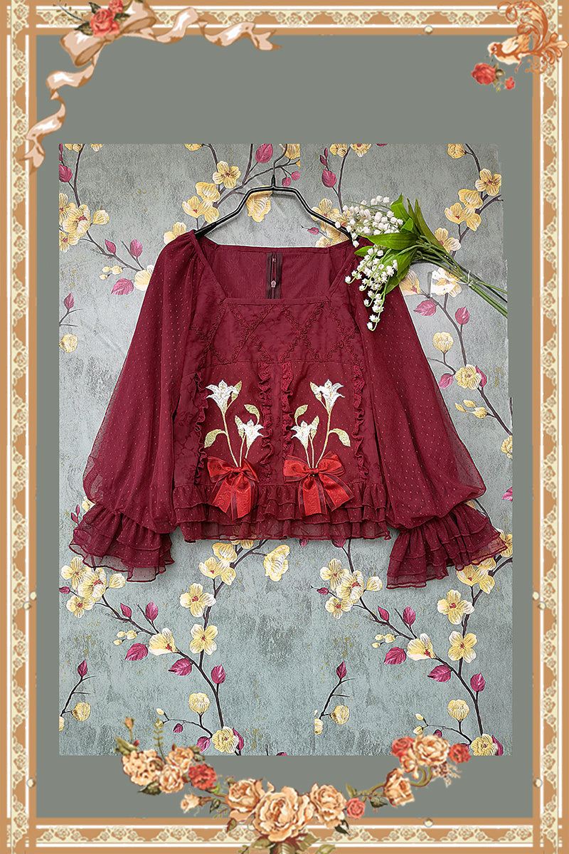 Melaleuca Lily - Embroidery Country Lolita Blouse and Skirt and Accessories - image 23