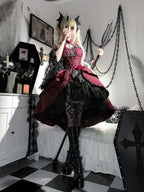 Rose Blood - Black Red Gothic Lolita JSK Jacquard Court Dress - image 11
